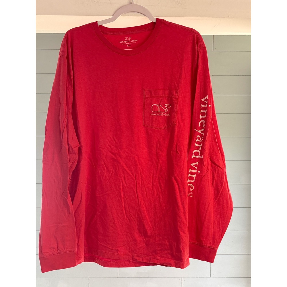 Vineyard Vines Mens XXL Red Baseball Whale Pocket Long Sleeve T-Shirt Cotton